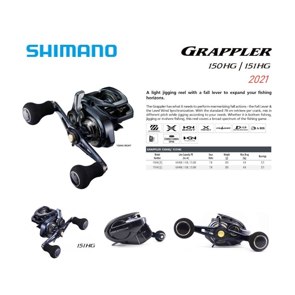 Shimano Grappler 150HG 151HG 2021 Baitcasting BC Reel Pancing
