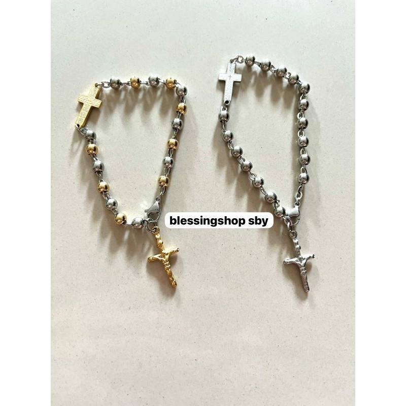 [BARU] GELANG ROSARIO 77 BAPA KAMI STAINLESS TITANIUM – SILVER & SILVER GOLD