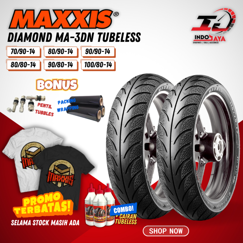 [COD] (FREE PENTIL) BAN MAXXIS DIAMOND MA-3DN TUBELESS (70/90-14 / 80/90-14 / 90/90-14 / 80/80-14 / 