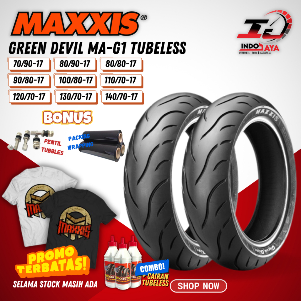 (FREE PENTIL + WRAPPING) BAN MAXXIS GREEN DEVIL ( 70/90 - 80/90 - 80/80 - 90/80 - 100/80 - 110/70 - 120/70 - 130/70 ) RING 17 BAN TUBELESS / BAN MOTOR MATIC / BEBEK / BAN HONDA / BAN MATIC / BAN TUBBLES / VICTRA RING 17 / ASPIRA MAXIO RAPIDO