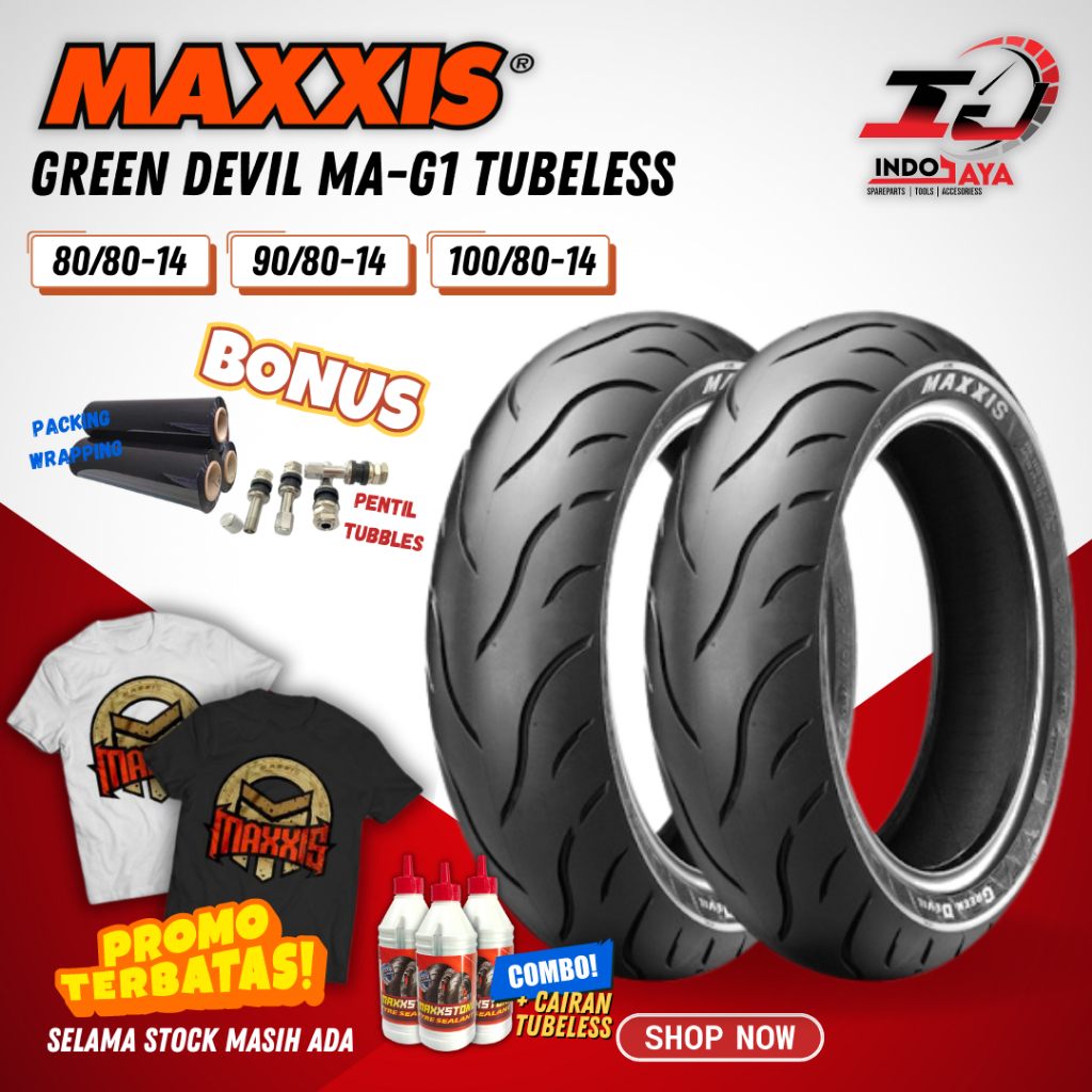 [BAYAR DI TEMPAT] (PAKET MURAH) BAN MAXXIS GREEN DEVIL ( 80/80-14 / 90/80-14 / 100/80-14 ) BAN MATIC