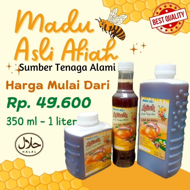 

Madu Asli Multiflora Afiah 100% di Jamin Murni Raw Honey 350 ml, 500 ml, 1000 ml