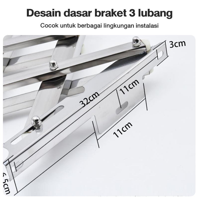 Jemuran Dinding 5 Tiang X 200Cm Jemuran Baju Dinding Jemuran Lipat Dinding Stainless Steel