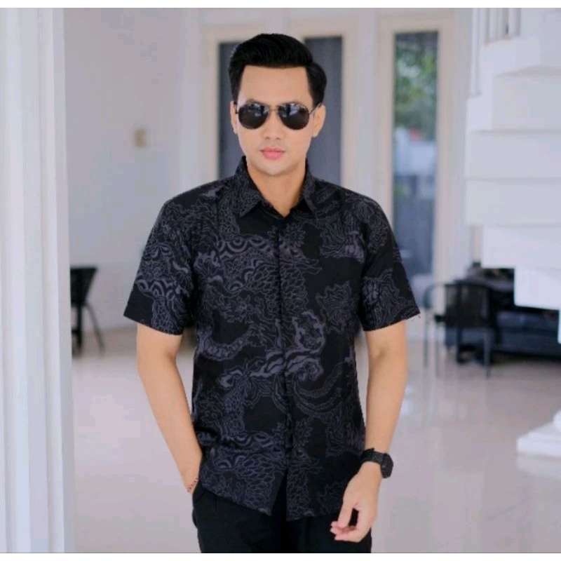 Kemeja Batik Pria Slimfit Lapis furing Motif Angkasa Batik Pria Slimfit Lengan Panjang Hem Batik