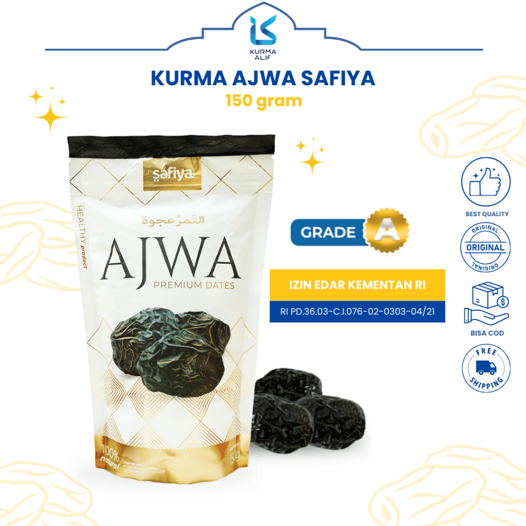 

Kurma Ajwa Safiya 150 gr Asli Madinah Grade A+ Oleh Oleh Haji Umroh