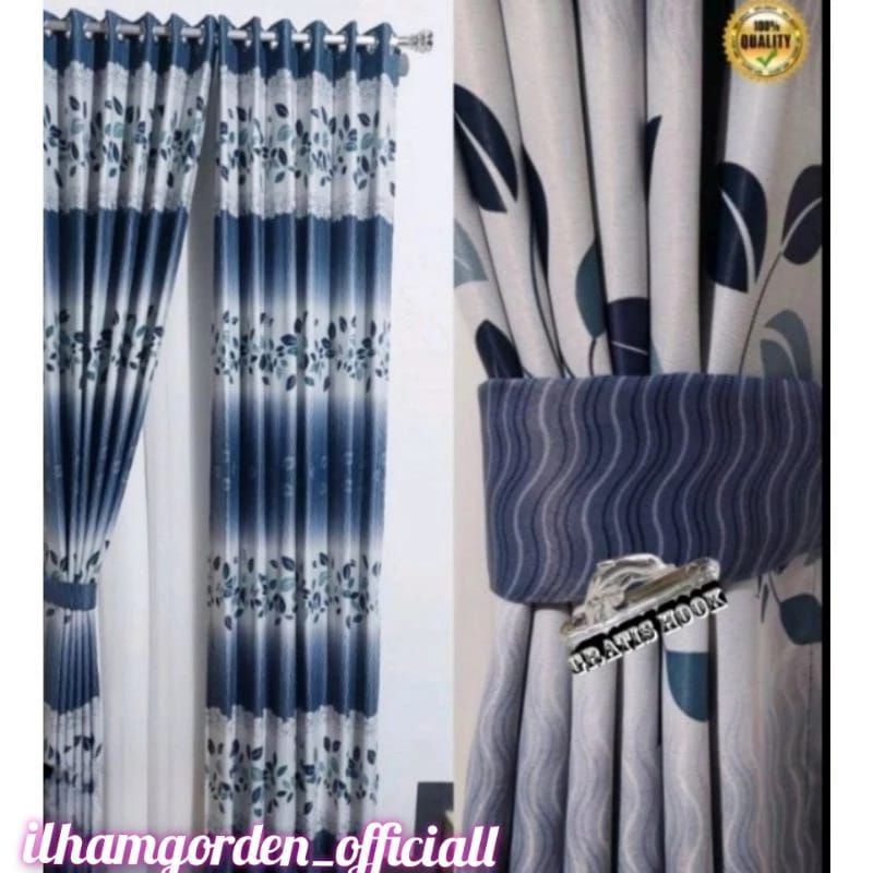 Gorden Jendela Bahan Blackout Beludru Motif Batik Tinta Emas