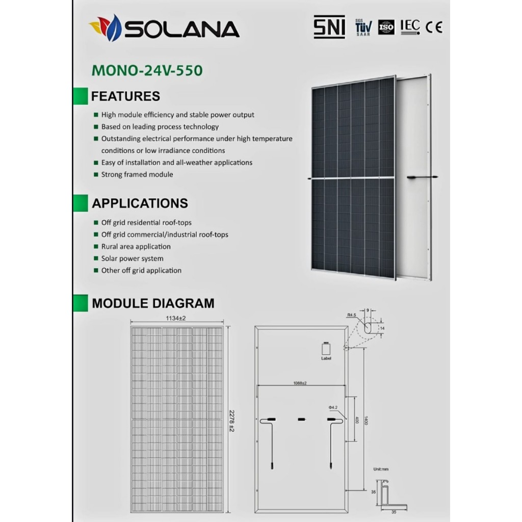 Solar Panel Solana Monocrystaline Panel Surya 550 WP - Gatotkaca Electronics