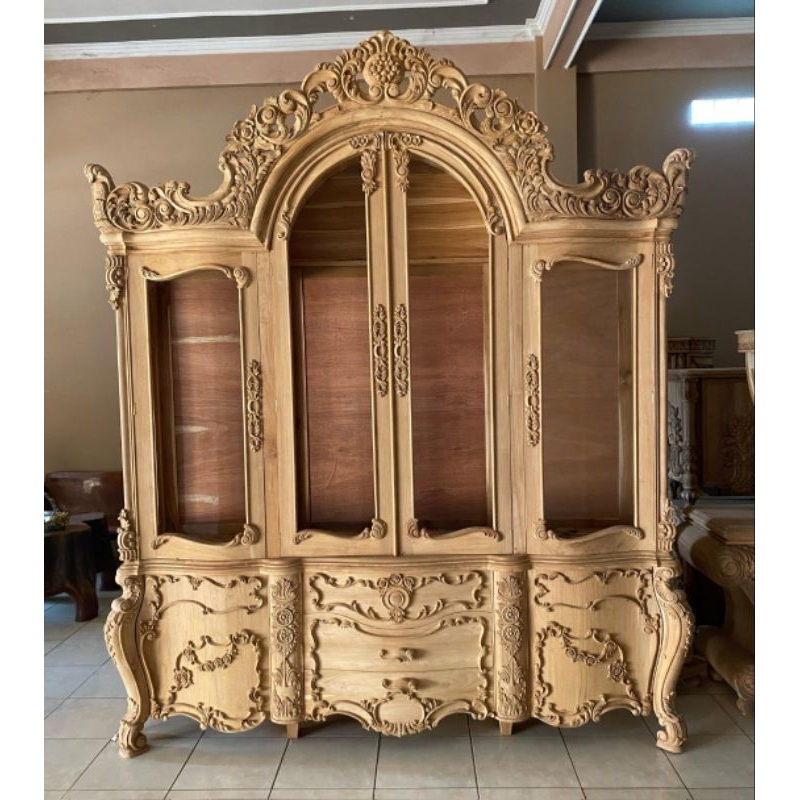 Lemari hias kayu Jati grade A perhutani