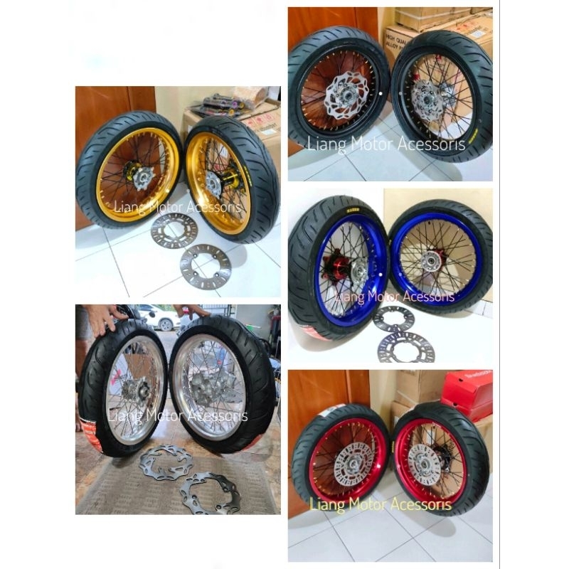 Wheelset Velg SuperMoto - KLX150/CRF150/WR155 - Paketan Velg Tromol Set Jari2 Plus Ban