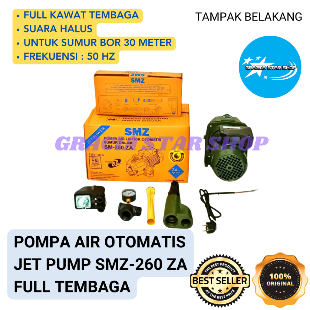 POMPA AIR JET PUMP SMZ 260 FULL TEMBAGA (SUMUR BOR 30 METER) ORIGINAL BERKUALITAS - Gracia Star Shop