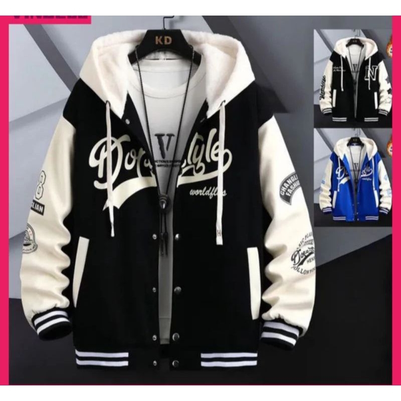 JAKET BASEBALL VARSITY HOODIE (S-XXXXXL-6XL) OVERSIZED JAKET VARSITY KANCING BOMBER ULZZANG UNISEX J