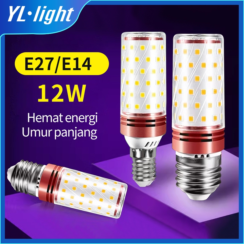 LED Botak Kuat Jagung Lampu Bohlam Hemat Energi E27E14 Sekrup Super Terang Tiga Warna Peredupan Lamp