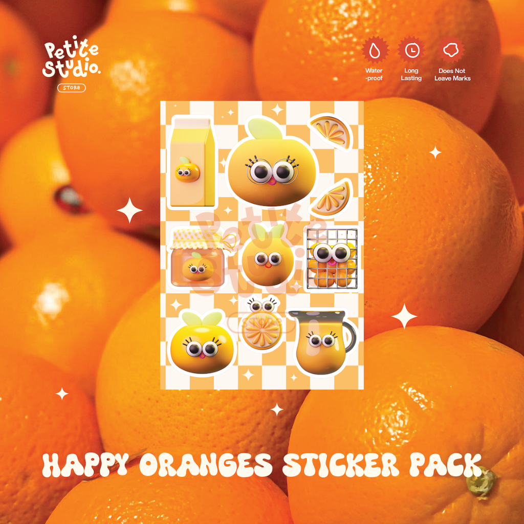 

Petite Studio's Happy Oranges Sticker Pack | Vinyl Waterproof Stickers