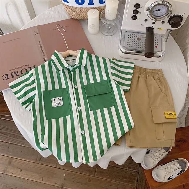 stelan kemeja anak laki laki terbaru stelan kemeja anak garis garis kemeja anak cargo