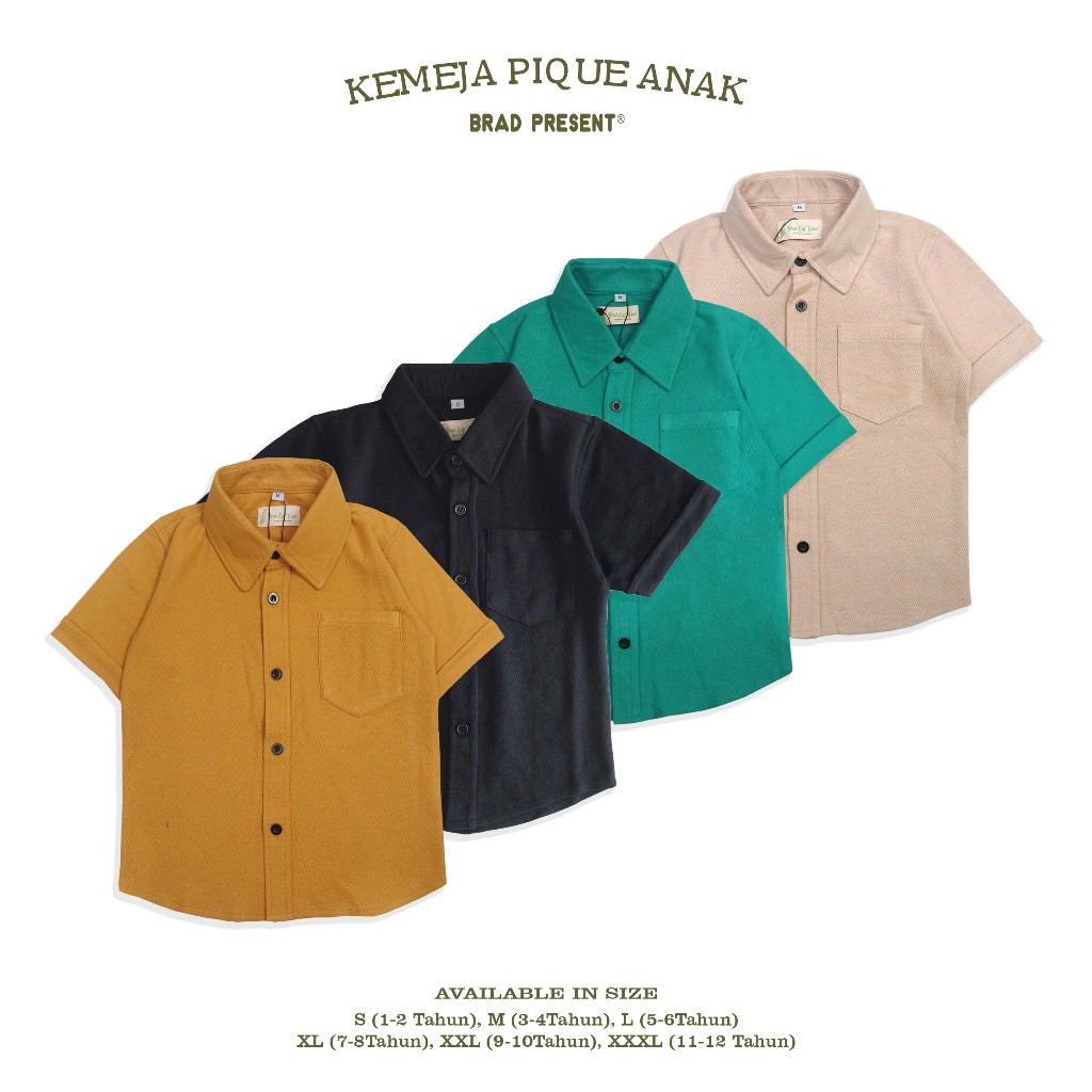 Kemeja Anak Laki Laki Lengan Pendek Kemeja Polos Anak Bahan Pique Umur 1-12 Tahun Baju Kemeja Anak
