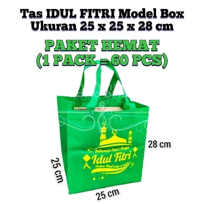 

(1 PACK = 60 PCS) Goodie Bag Tas Spunbond IDUL FITRI 25x25 cm Tinggi 28 cm / Tas Box Nasi / Tas Hajatan / Goodie Bag / Tas Hampers / Shopping Bag / Tas Promosi