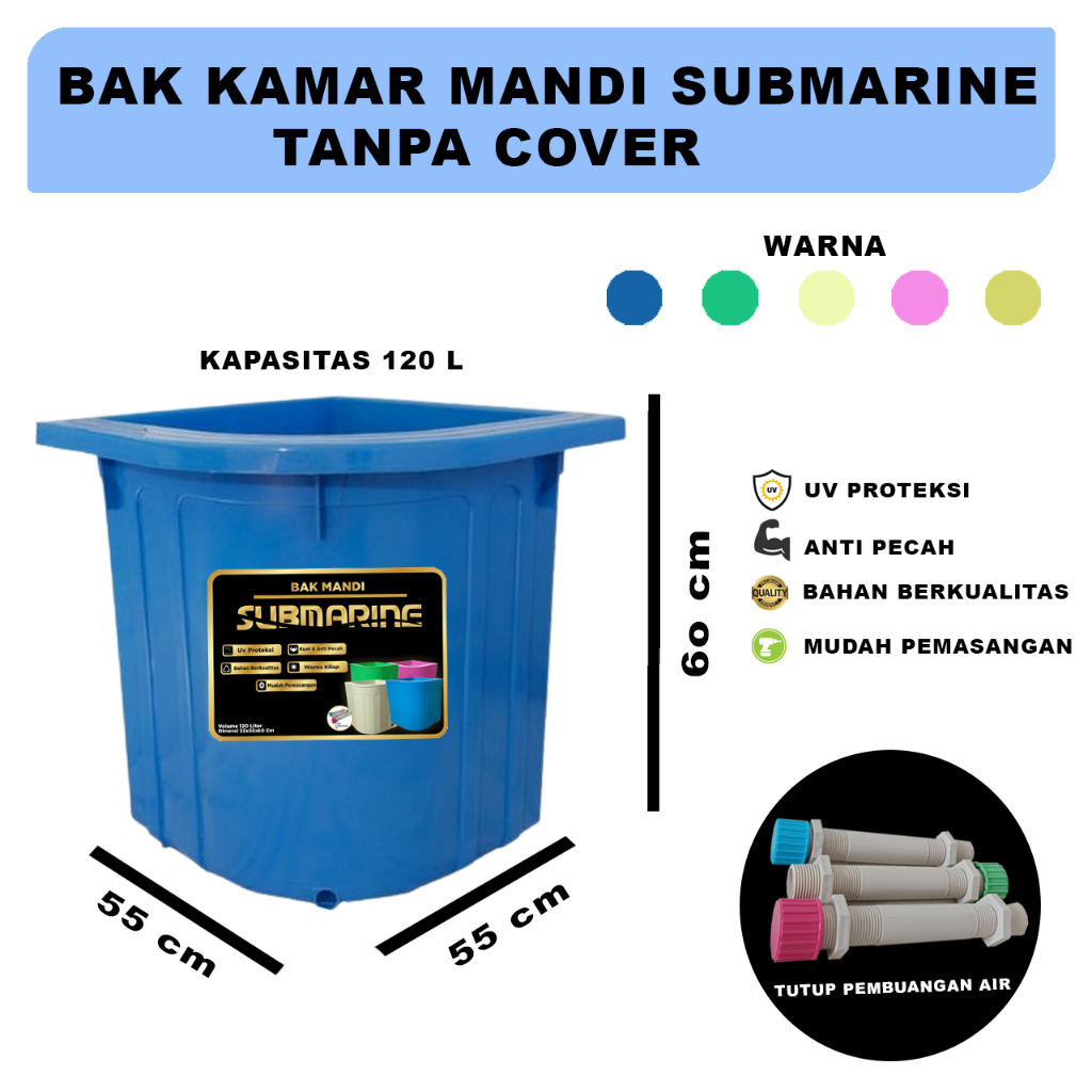 BAK MANDI SUDUT TANPA COVER KUAT ANTI PECAH | BAK MANDI PLASTIK MINIMALIS SUBMARINE