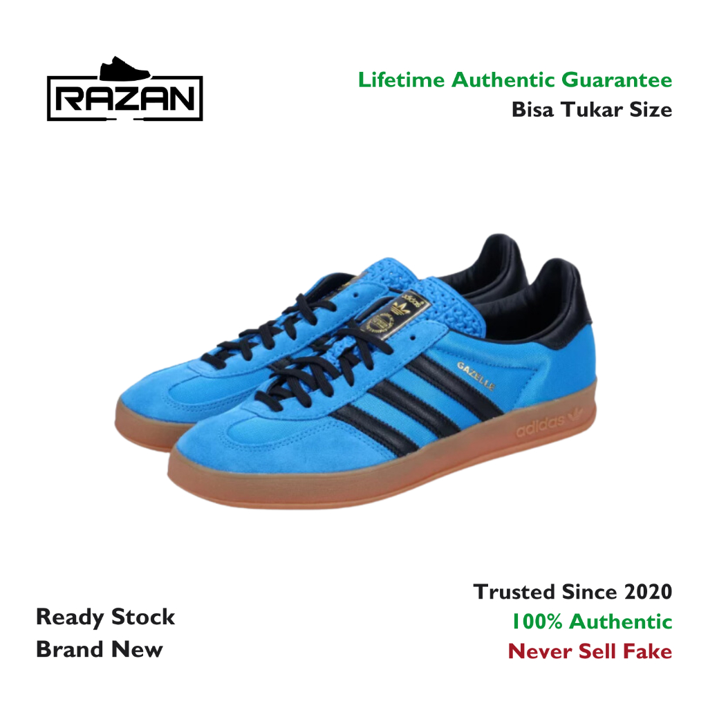 Adidas Gazelle Indoor Bright Blue Black Gum 100% Authentic Original
