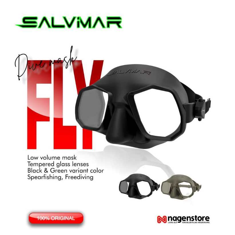 Salvimar FLY Mask Freedive Spearfishing Black Hitam Green Army