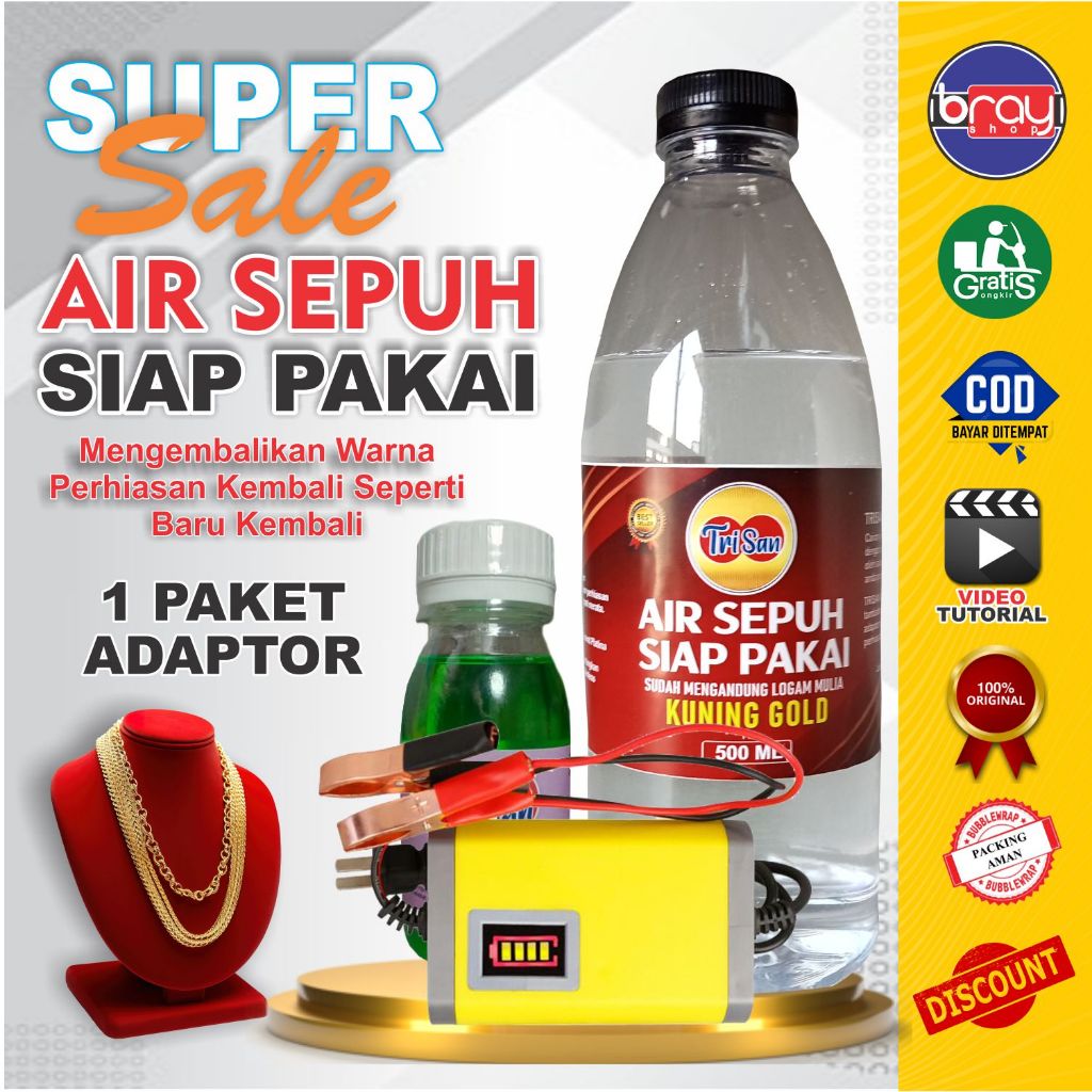 Obat Sepuh Siap Pakai Kuning Sepuhan Pembersih Perhiasan Emas 24K Paket Adaptor