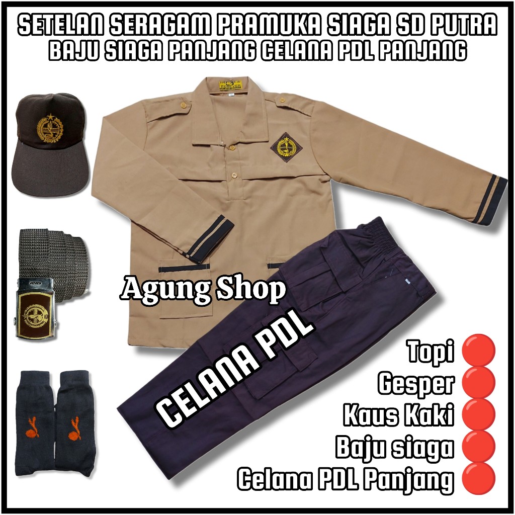 Setelan Seragam Pamuka Siaga SD Anak Laki Laki Baju Pramuka Siaga Lengan Panjang Celana PDL Pramuka 
