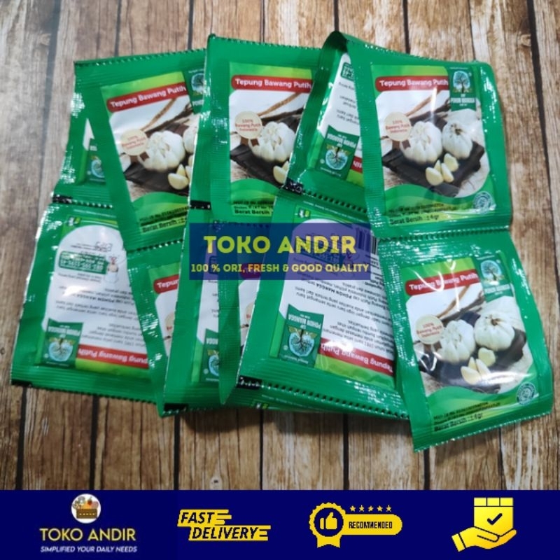 

Tepung / Bubuk Bawang Putih Cap Pohon Mangga 1 Renteng 12 sachet