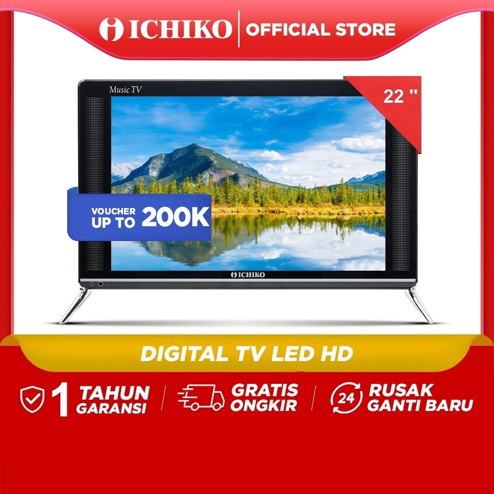 ICHIKO TV LED Digital 22 Inch HD - USB / HDMI / USB / VGA / Headphone