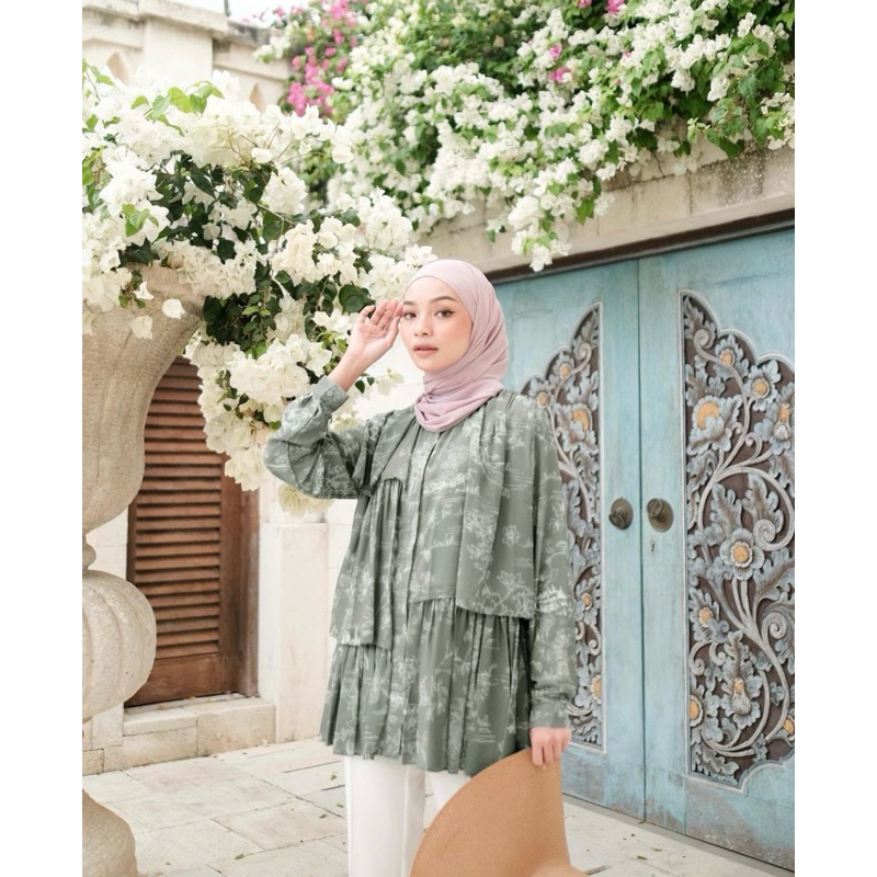 PL Tudejul Bloom Blouse Sage Size XL by Vanilla Hijab