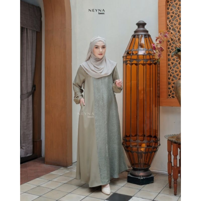 Haleema Dress Series by Neyna Basic Gamis Wanita Terbaru Gamis Mulfy Kombinasi Jacquard Deeba