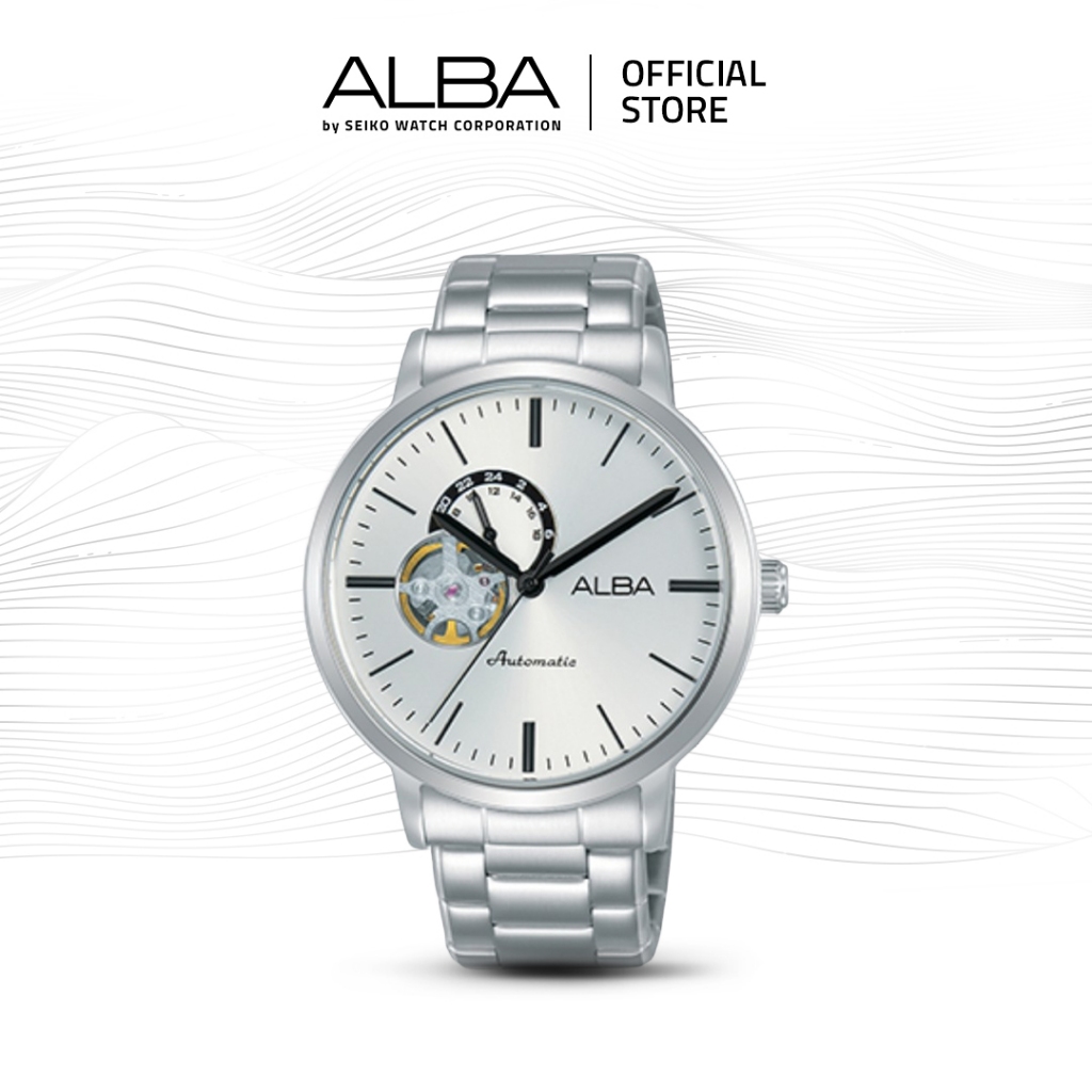 Alba Mechanical Jam Tangan Pria Open Heart A9A013 / A9A013X1 Automatic Silver White Dial Stainless S
