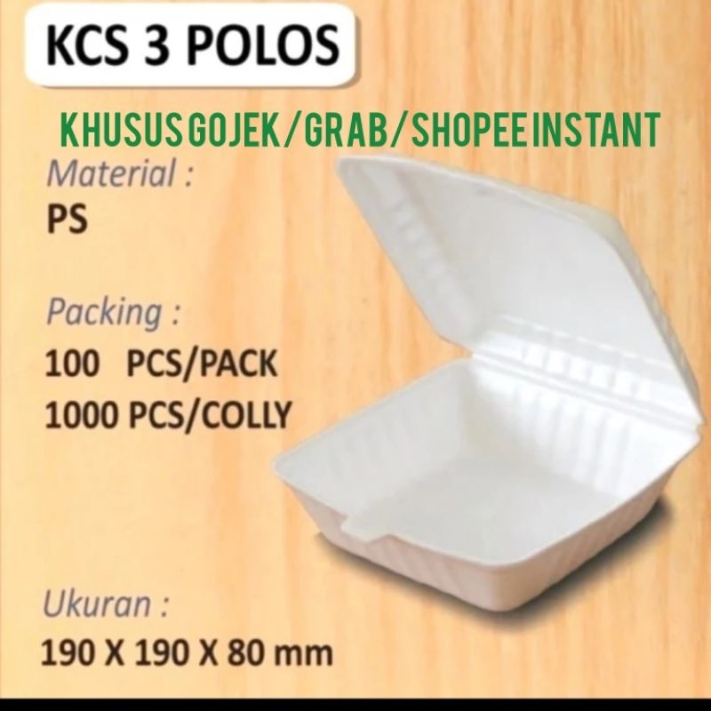 Tempat Makan Foam KCS 3 Polos dan Sekat/Styrofoam/Stereofoam/Kotak Makan Lunchbox