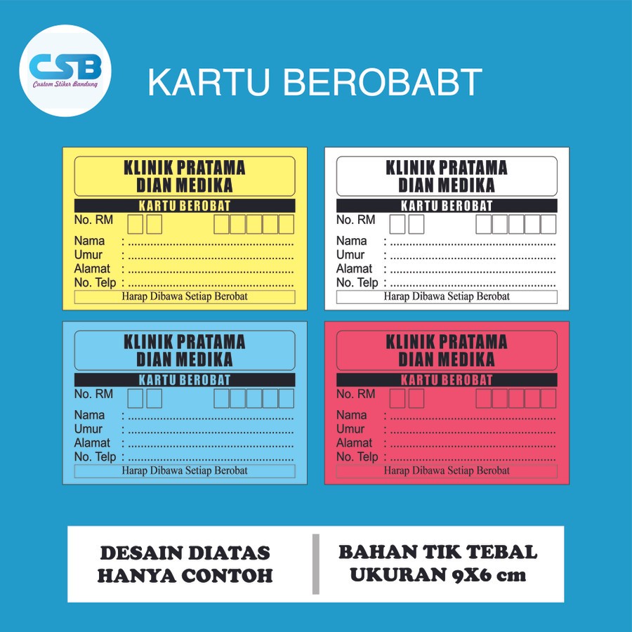 

Cetak Kartu Berobat Pasien Bahan Brief Card 160 gsm
