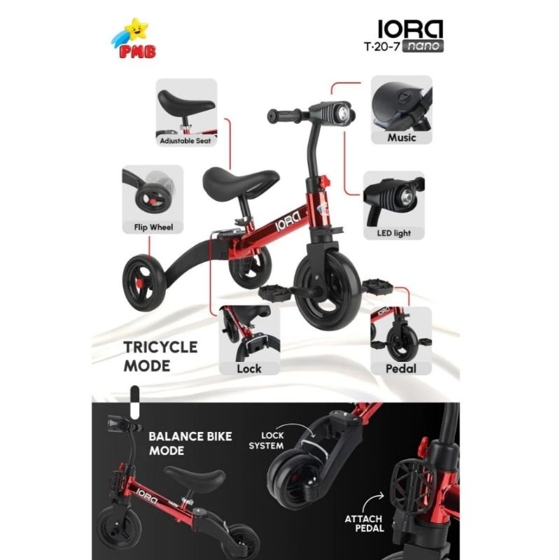 Balance Bike Tricycle PMB IORA T20-7 Nano /PMB NuwaT20-5 /Sepeda Roda Tiga