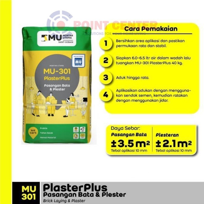 TERLARIS MORTAR UTAMA MU-301 PLASTER PLUS PASANGAN BATA 40KG