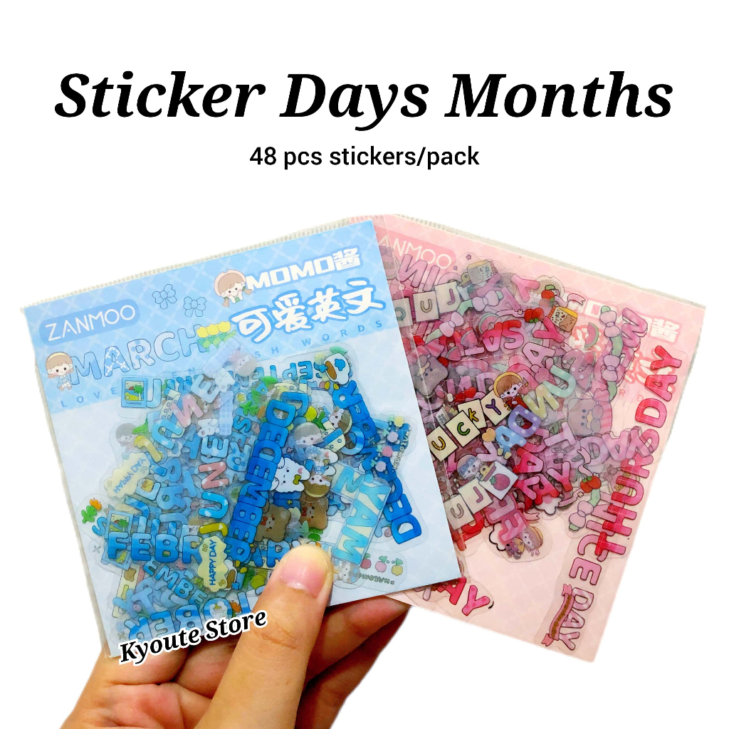 

48 pcs Sticker Nama Hari & Bulan Days Months English Anti Air Transparan Dekorasi Planner Diary Journal