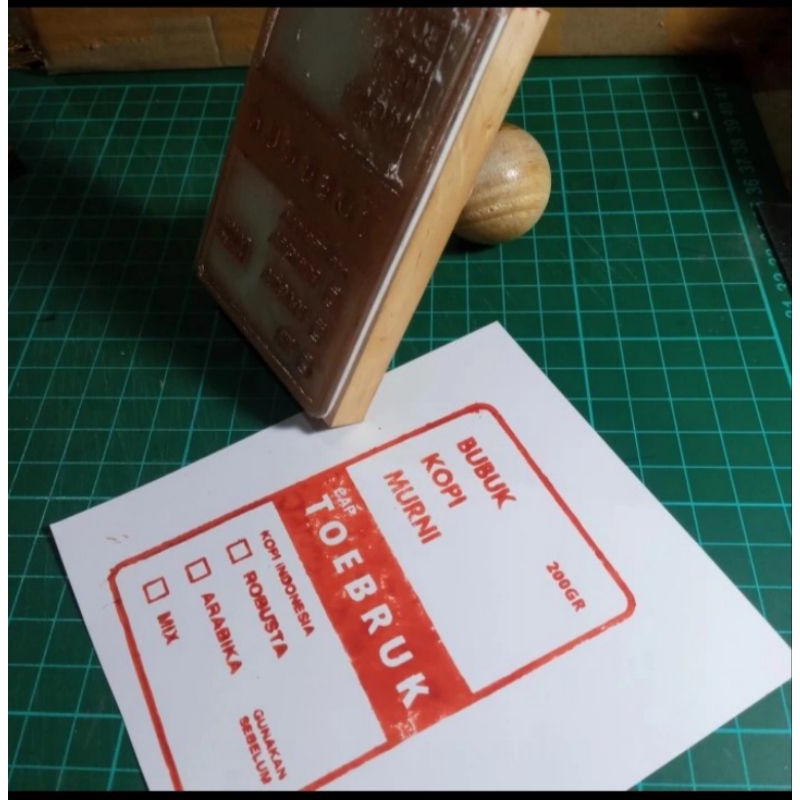 stempel kayu karet runaflek custom ukuran besar 16x8 cm