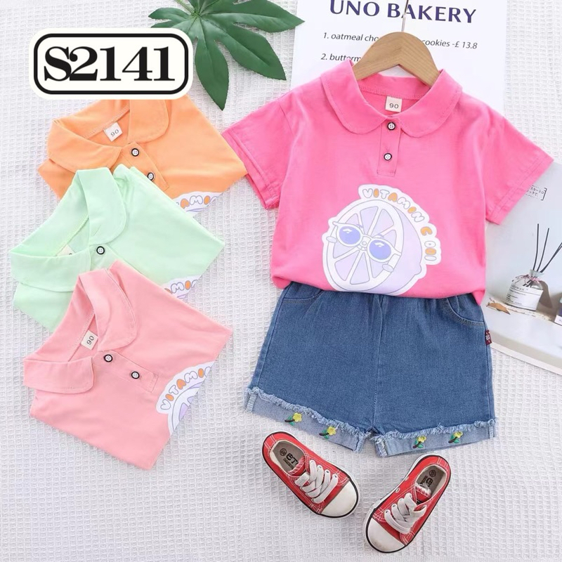 [ 1-4 tahun ] Setelan baju anak import - Set jeans kera cewek - setelan bayi perempuan