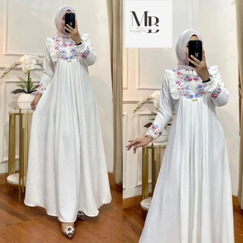 GAMIS BORDIR BUNGA TIMBUL CRINKLE AIRFLOW PREMIUM GRAD A