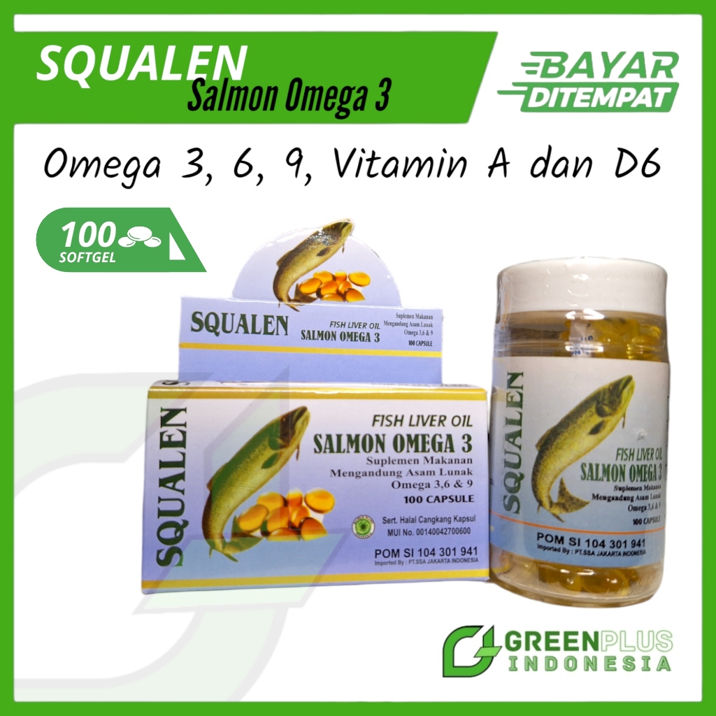 Squalen Salmon Fish Liver Oil  Minyak Ikan Omega 3 isi 100 Softgel Minyak Ikan Untuk Anak dan Dewasa