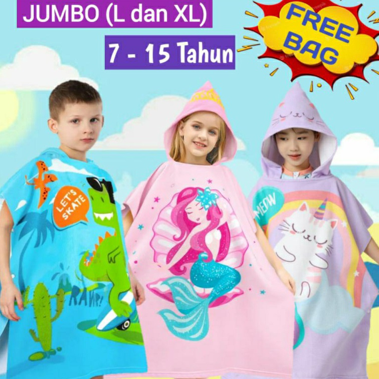 NCV HANDUK PONCO JUMBO ANAK USIA 6 7 8 9 1 11 12 13 TAHUN HANDUK RENANG HOODIE KARAKTER SIZE BESAR R