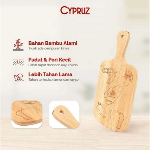 Cypruz Bamboo Talenan Bambu Talenan Bermotif Gagang Chopping Board