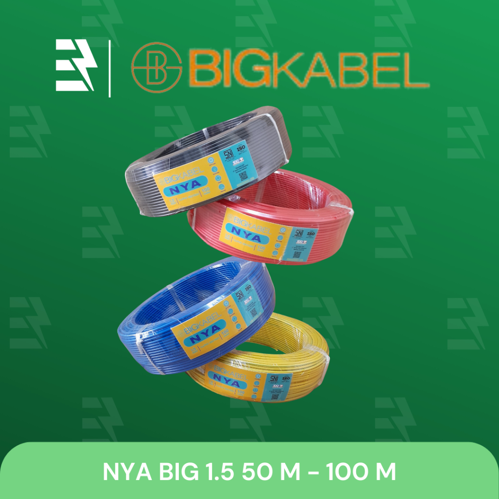 BIG Kabel NYA Tunggal Engkel Tembaga 1,5 mm Panjang 50 dan 100 Meter Warna Merah Biru Hitam Kuning
