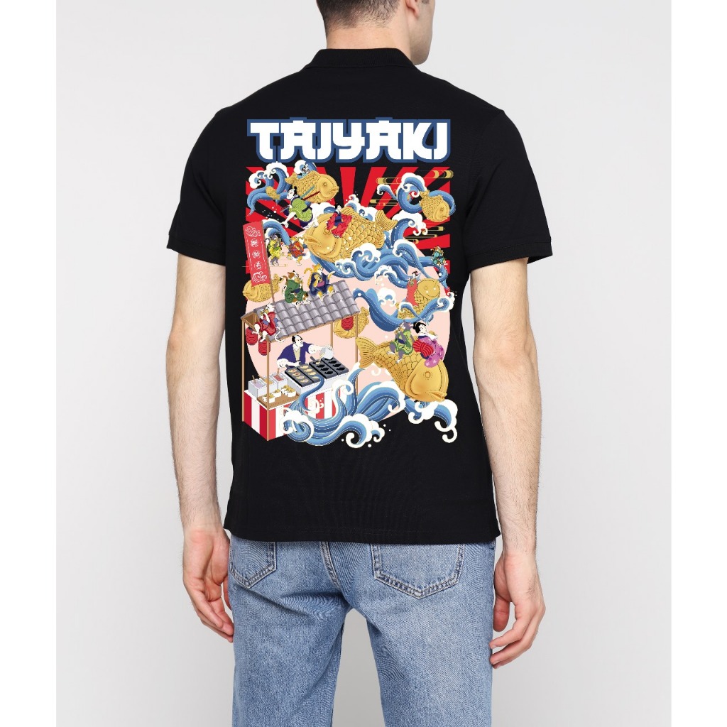 Patgang - Baju Kaos Distro Pria T Shirt Cowok Motif Taiyaki Jepang (Foil Gold) Warna Hitam Putih 100