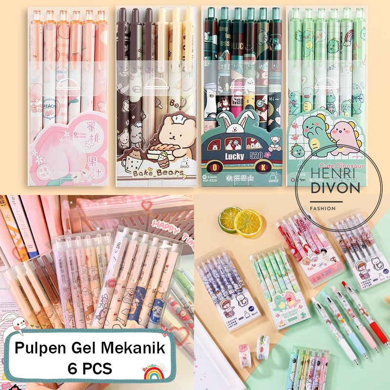 

Pulpen Gel Mekanik 6 PCS Lucu Karakter Set Pen Gel Ballpoint Cute Pena Bolpoin Korea Alat Tulis