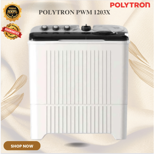 POLYTRON Mesin Cuci 2 Tabung PWM 1203X 12KG/ PWM-1203X/PWM 1203X/MESIN CUCI 12KG ORIGINAL BERGARANSI