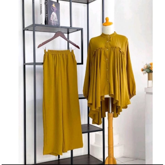 Setelan wanita viral One set crinkle terbaru Satu set celana+blouse Oneset crinkle wanita kekinian O