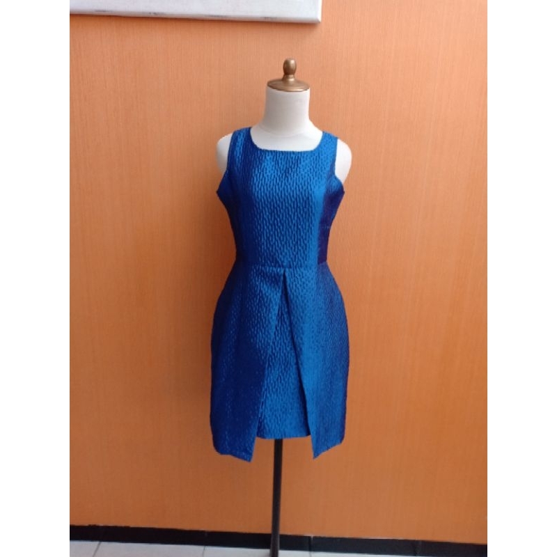 mini midi dress wanita biru elektrik birel cewek M lengan kutung santai