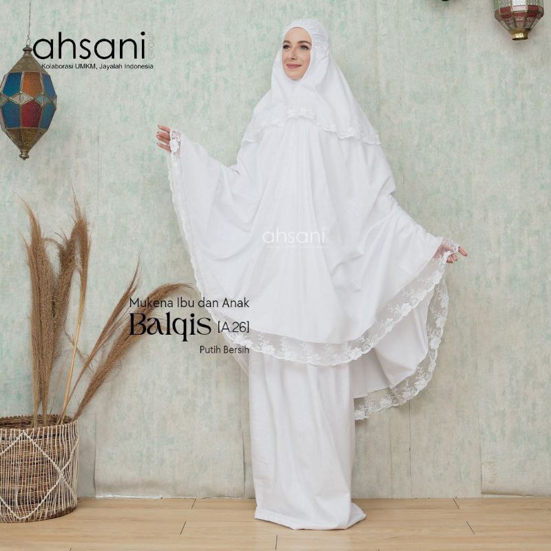 Mukena Ahsani Balqis Dewasa Putih Rayon Twill Adem Besar Dingin Nyaman