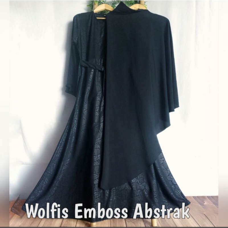 Gamis wolfis emboss set jilbab /gamis wolpeach grade A