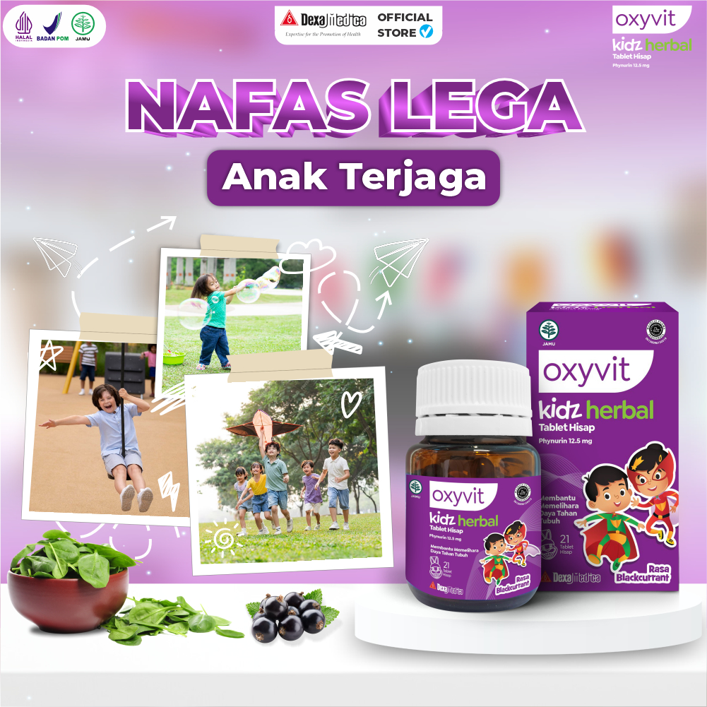 

Oxyvit Kidz herbal - Vitamin Menjaga Pernafasan dan daya tahan tubuh Anak @21 Tablet Hisap Rasa Blackcurrant